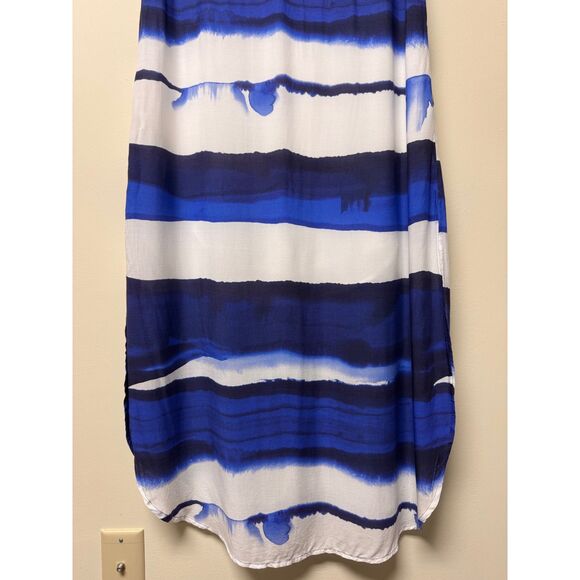 BELLA DAHL Wave Print V-Neck Short Sleeve Maxi Shirt Dress, Sz S - Picture 11 of 15